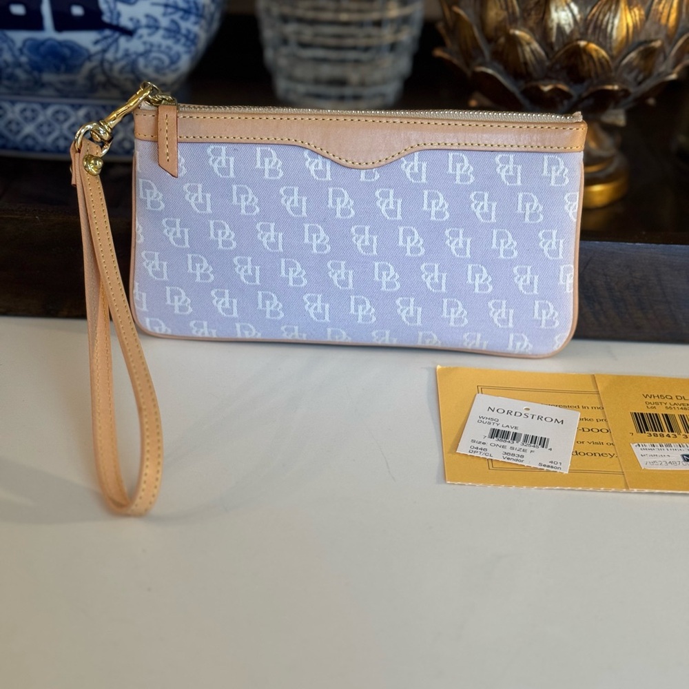 NWT DOONEY AND BOURKE LIGHT LAVENDER WRISTLET WITH LEATHER TRIM!